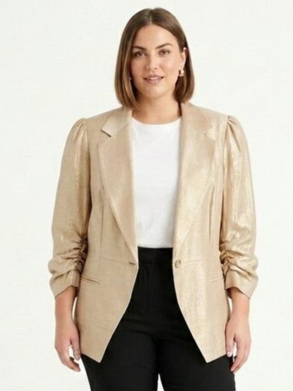 Cartise Statement Sleeve Metallic Shimmer Champagne Jacket- Sz. 14